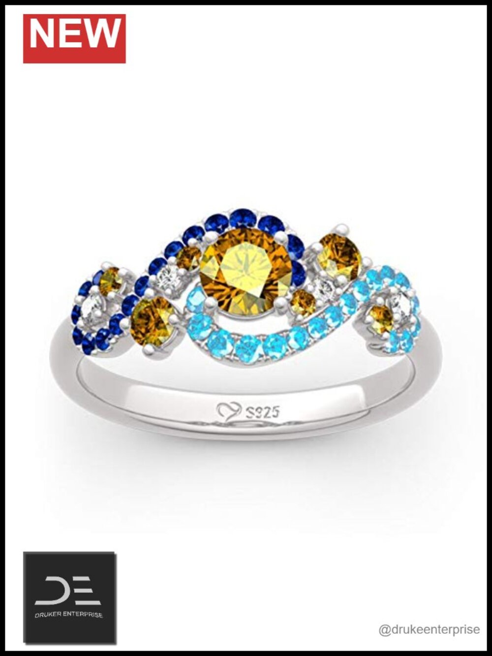 Sterling Silver Promise Ring Set Starry Night Round Cut Bridal Wedding Ring